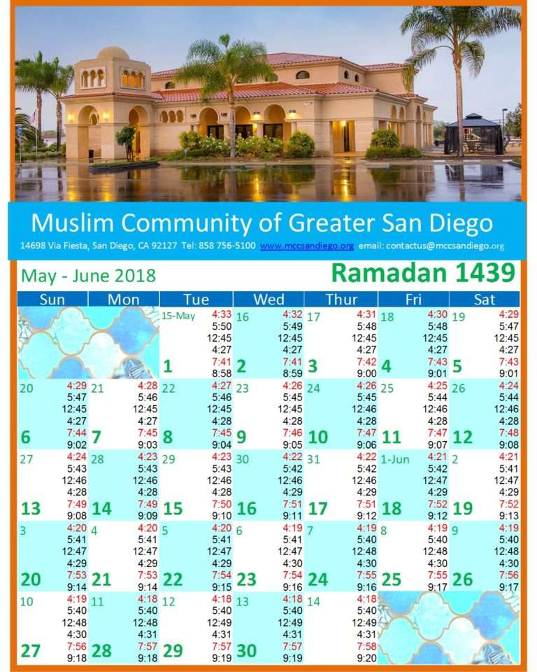 Ramadan Sehri and Iftaar times Muslim Community Center of Greater San