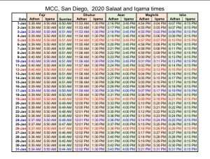 Prayer Times 2020 – Muslim Community Center of Greater San Diego